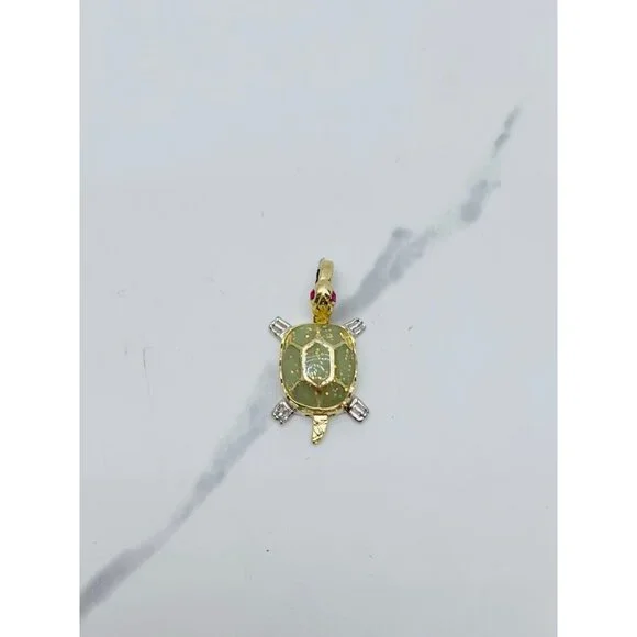 10k solid gold pendant turtle ❤️ Green - Picture 3 of 5